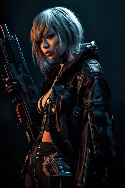 cyberpunk woman with gun