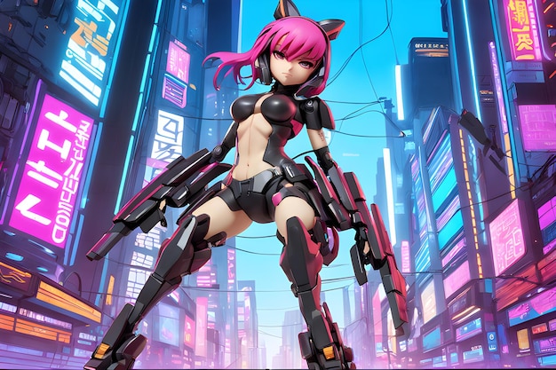 Photo cyberpunk women action poses detailed backgrounds masterpieces