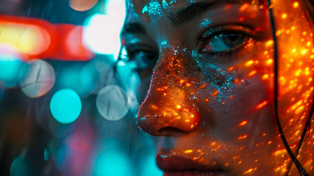 Foto le donne cyberpunk chiudono il ritratto del futuro cyborg ia generativa