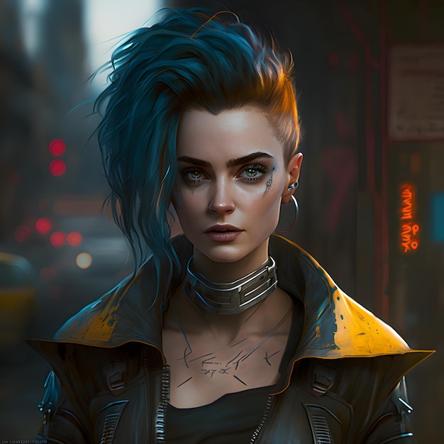 A cyberpunk women with dark background