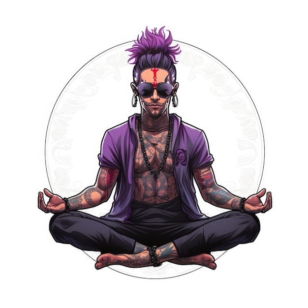 Cyberpunk zen the serene rebellion of the handsome punk rock singer in lotus meditation