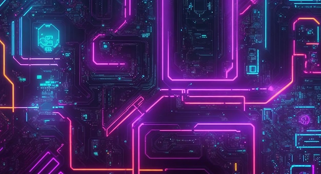 cyberpunkinspired neon circuitry wallpaper