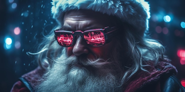 Cyberpunkstyle Santa Claus dark and clad in stylized leather clothing with postapocalyptic accessories AI Generative AI