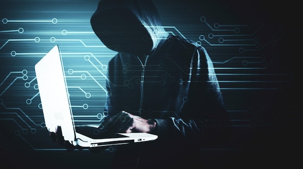 Cybersecurity computer hacker met hoodie