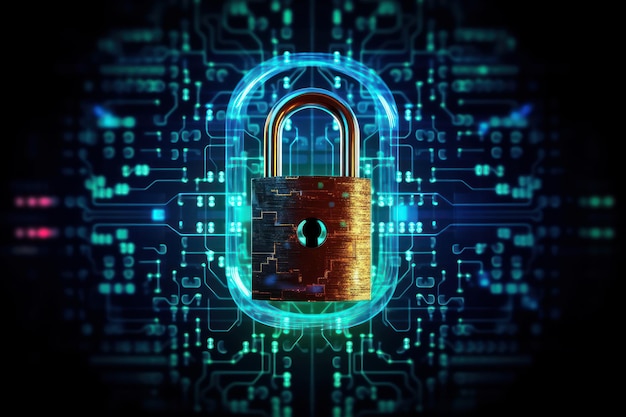 Cybersecurity concept lock Beautiful illustration picture Generative AI