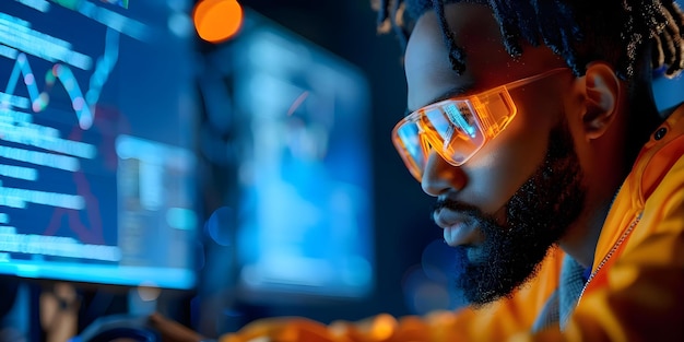 cybersecurity expert analyzing code on computer screen for blockchain security measures concept cybersecurity code analysis computer screen blockchain security expert analysis