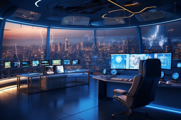 Cybersecurity kantoor met een futuristische esthetiek Generative ai