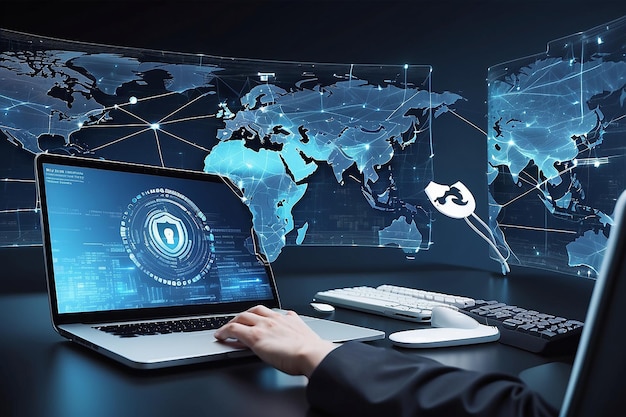 Cybersecurity op het wereldwijde netwerk Informatietechnologie beveiligingsdiensten op het internet
