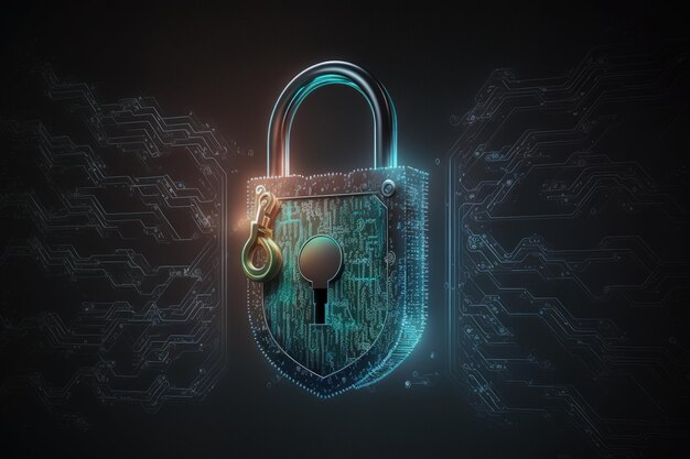 Cybersecurity padlock digital lock on technology network data protection cyber securitym locker created private information firewall from hacker attack shield key lock security