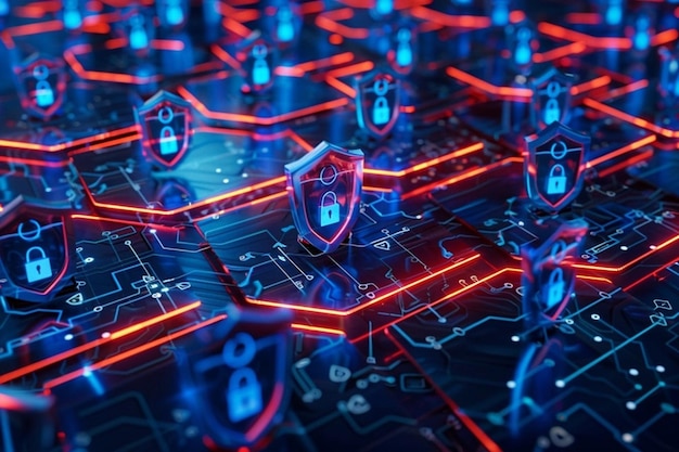 Photo cybersecurity shield amidst digital network