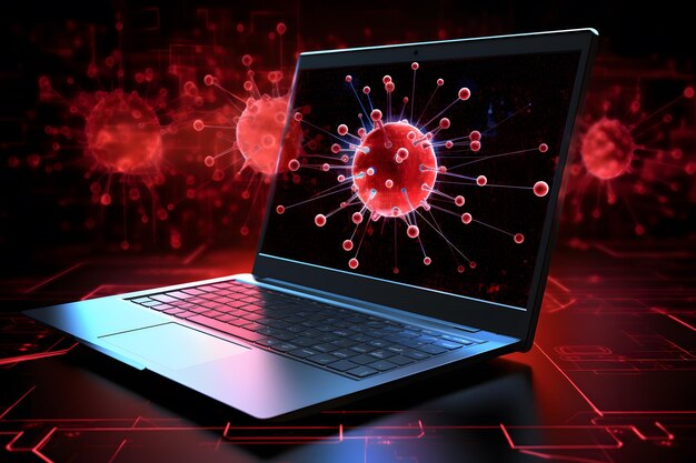 Cybersecurity virus op laptop live virus alert gerecycled