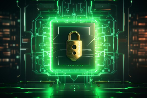 Cybersecurityconcept met een slotsymbool op een serverscherm