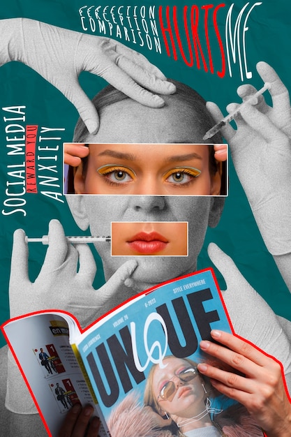 Foto composizione di collage per il mal di cyber