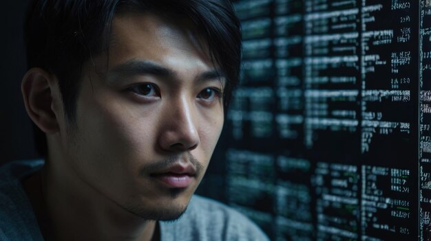 Киберпространственный хакер программист безопасности компьютерный хакер азиатский сетевой код цифровой кибер
