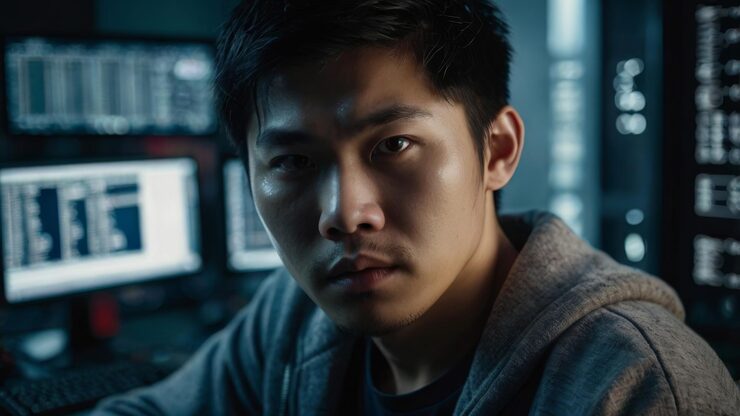 Photo cyberspace hacker security programmer computer hacking asian network coding software