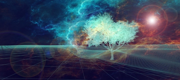 Cyberspace landscape gridAbstract  landscape background Abstract polygonal space 3D render