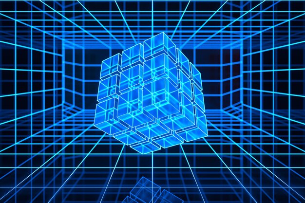 cyberspace tunnel with geometry cube 3d rendering