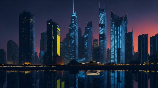 Cyberstad met futuristische gebouwen