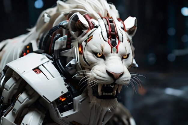 Photo cybertech wild white lion attacking