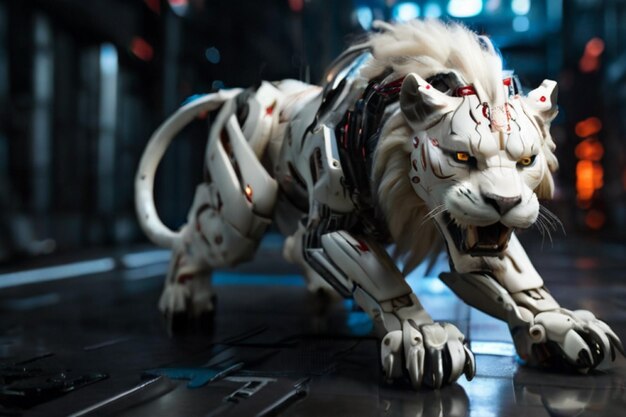 Photo cybertech wild white lion attacking