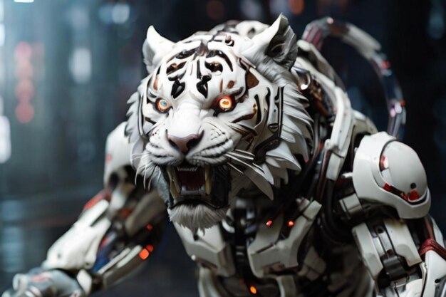 Photo cybertech wild white tiger attacking