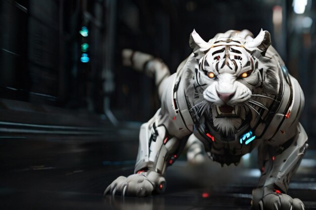 Photo cybertech wild white tiger attacking