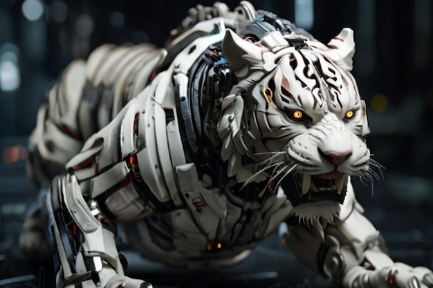 写真 サイバー テクノロジー 野生のホワイト タイガーが攻撃する