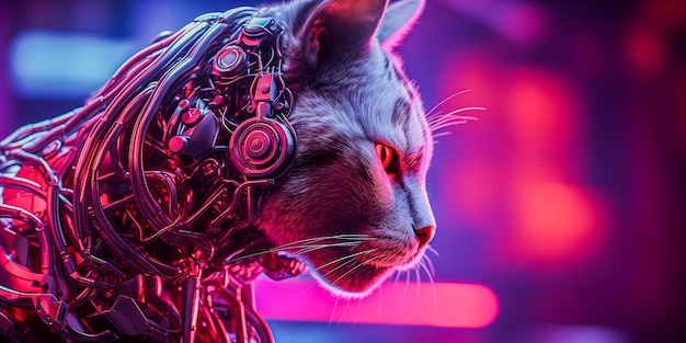 Photo cyborg cat neon lighting