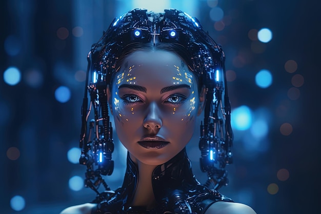 Cyborg or digitally improved human Artificial intelligence and technology concept with advanced woman Generated AI