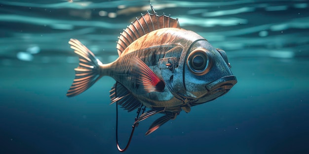 Cyborg fish in the ocean showcasing the blending of nature and innovation Generative AI