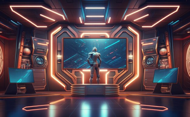 A cyborg in a futuristic space station