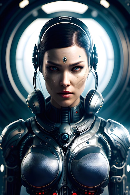 cyborg gezicht van een mooie vrouw buitenaardse bleke huid generatieve ai