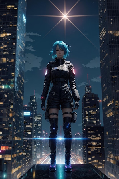 Cyborg girl in the metropolis Cyberpunk