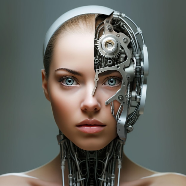 Premium AI Image | cyborg girl portrait front view