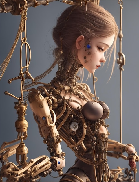 Photo cyborg girl steampunk robot