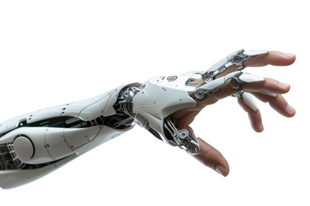 Cyborg hand technology white background