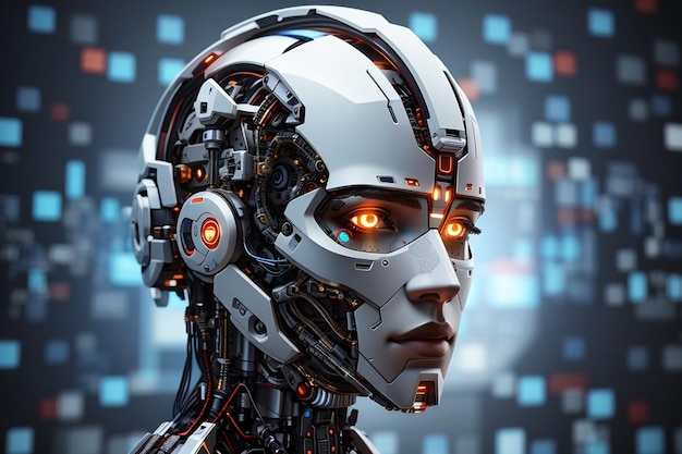 Киборг-глава использует искусственный интеллект для создания цифрового интерфейса 3D-рендеринга