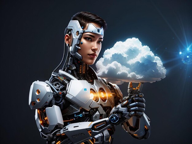 Cyborg holding a cloud of science icon