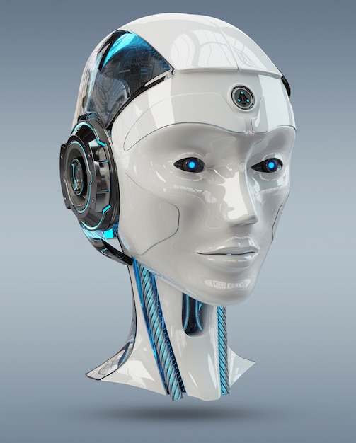 Cyborg hoofd kunstmatige intelligentie 3D-rendering