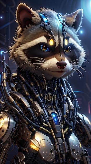 Photo the cyborg racoon guardian of the space in galaxy