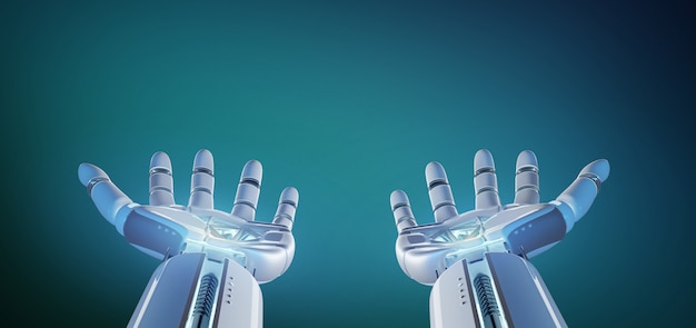 Photo cyborg robot hand on an uniform  background 3d rendering