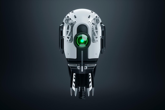 Cyborg robot head isolated on black background new technologies artificial intelligence replacement of people robotics 3D render 3D illustration