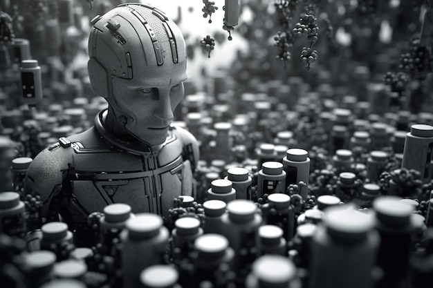 Foto cyborg robot of kunstmatige intelligentie zwart-wit afbeelding