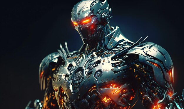 A cyborg or robotic character with advanced technology integrated into their body