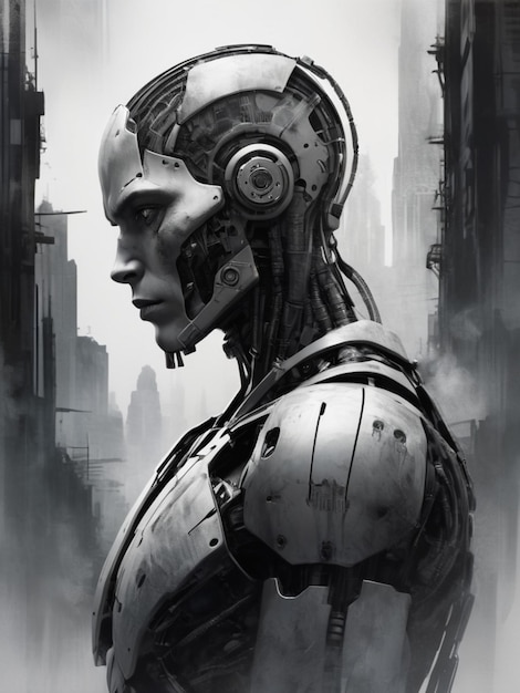 Cyborg in Ruined city