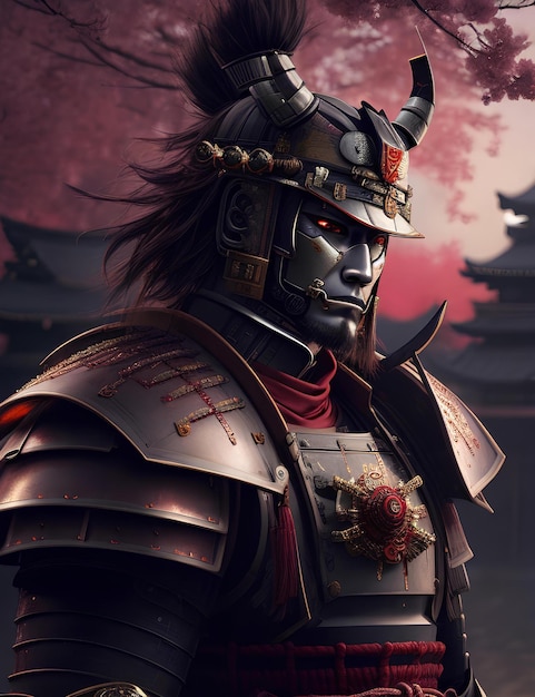 Cyborg samurai digitale kunst die de macht en glorie van Japan in de toekomst weergeeft