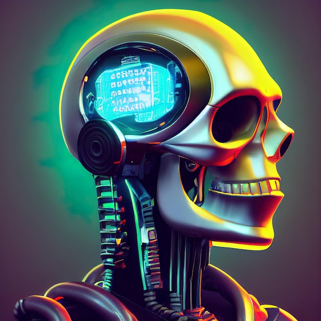 Cyborg skull profile Digital illustration