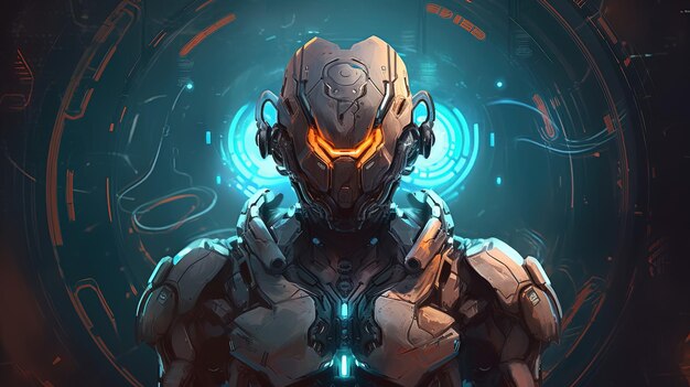 A cyborg with an energy shield Fantasy concept Illustration painting Generative AI
