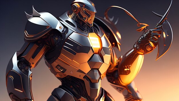 Cyborg with helmet and armor 3d illustration 3d rendering