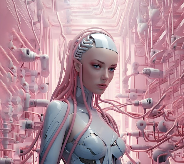 cyborg woman 3d digital art illustration